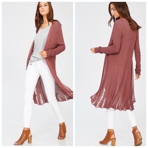 Red Bean Distressed Cardigan-Final Sale